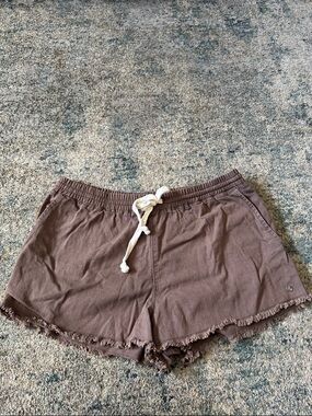 Volcom Brown Frayed Hem Drawstring Athletic Shorts